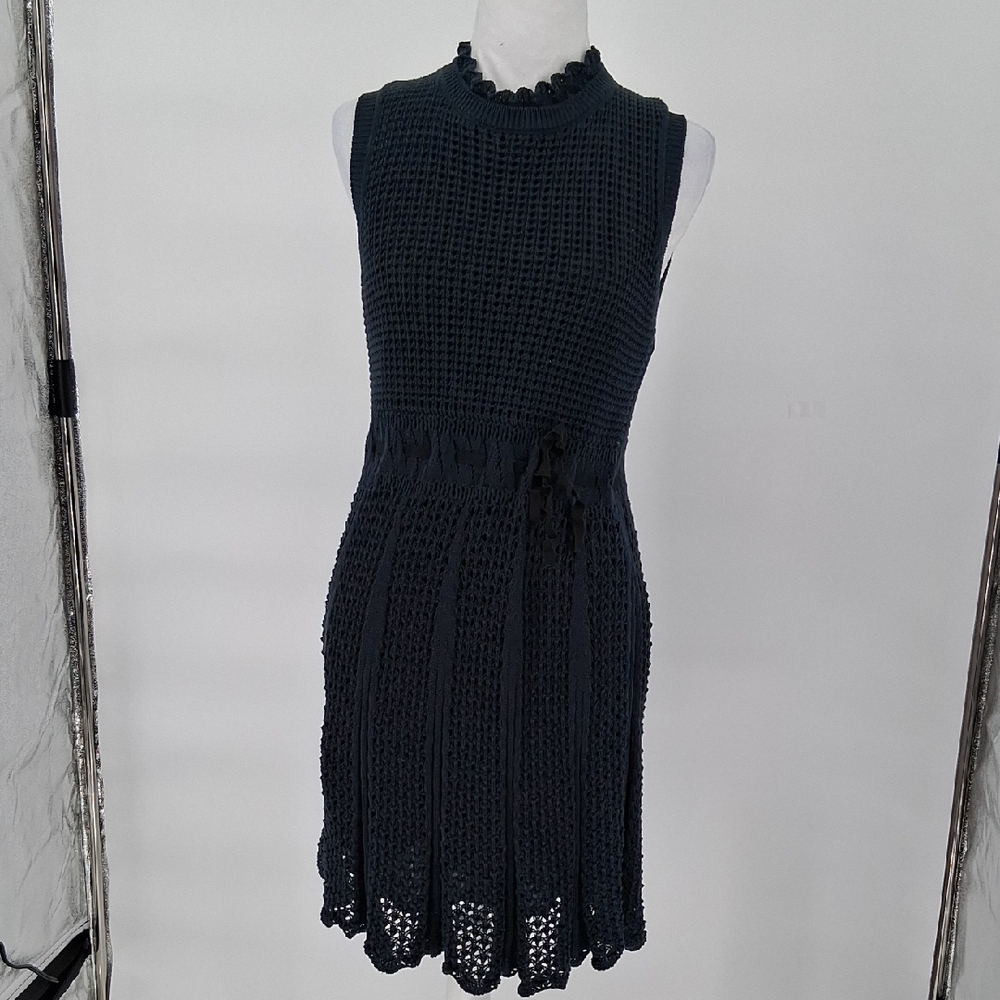 RED Valentino Navy Crochet Cotton Fit & Flare Dress Made in Italy Size Large - Picture 3 of 13